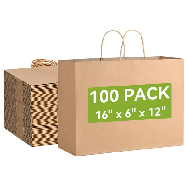 Bolsas de regalo Kraft Brothersbox de papel marrón, tamaño grande, 100 unidades, 40 x 15 x 30 cm