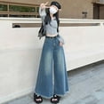 thumbnail image 1 of Vaqueros Retro de pierna ancha de ocho puntos para mujer, pantalones de verano de cintura alta, holgados, rectos, informales, pequeños, de nueve puntos, banana, abuela, 1 of 5