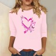 thumbnail image 2 of YFNNUP Womens' 3/4 Length Sleeve Breast Cancer Shirts Pink Ribbon Graphic Painting Shirt Casual Crewneck Tshirts Loose Fit T Shirt Soft Lightweight Three Quarter Length Shirts, 2 of 4