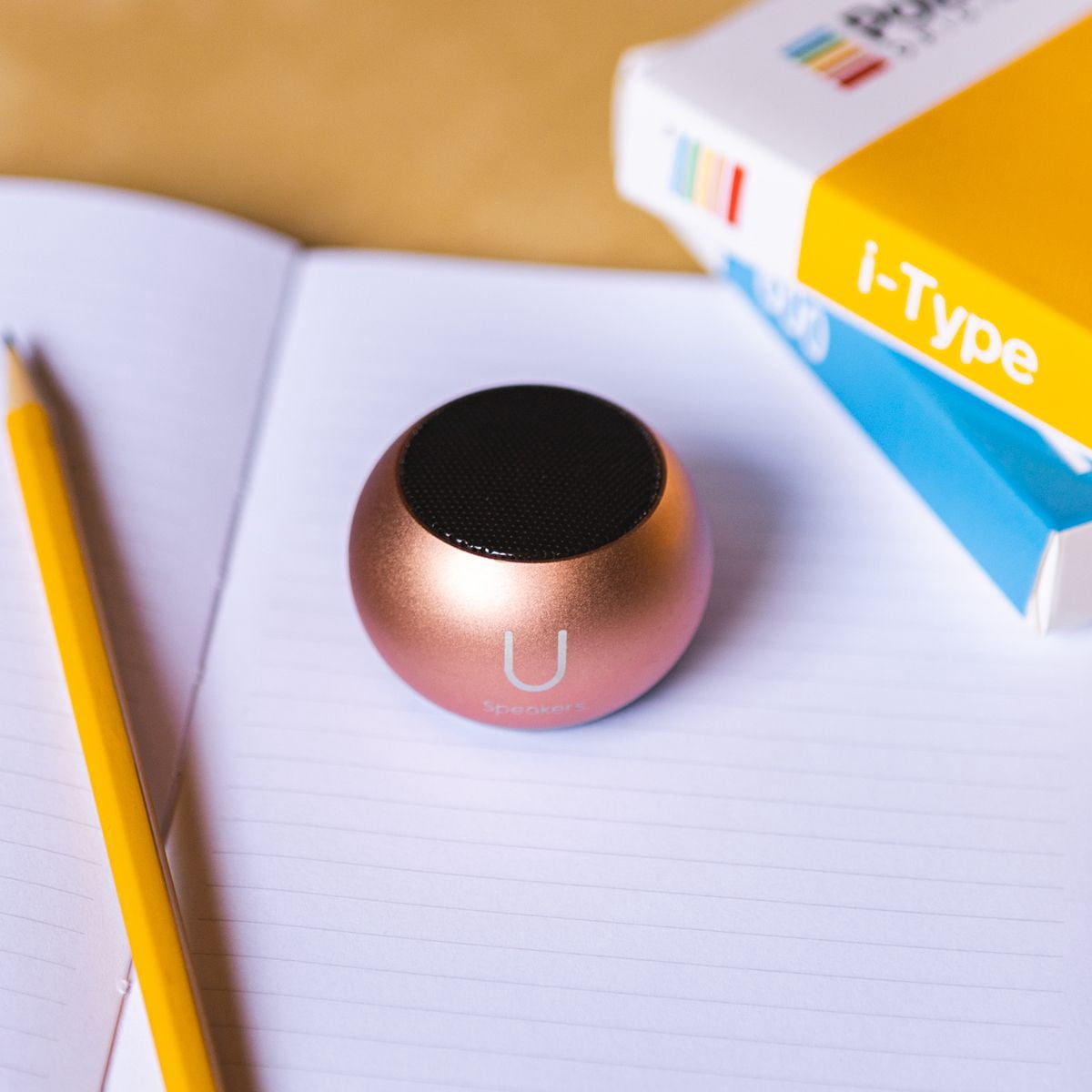 Fashionit U Speakers Mini Bluetooth Computer Speaker 2-Pack Bundle with Matching Speaker, Built-In Mic & Selfie Remote Control, for Workspace, Desktop, Laptop, Mobile, Tablet, PC - Rose Gold