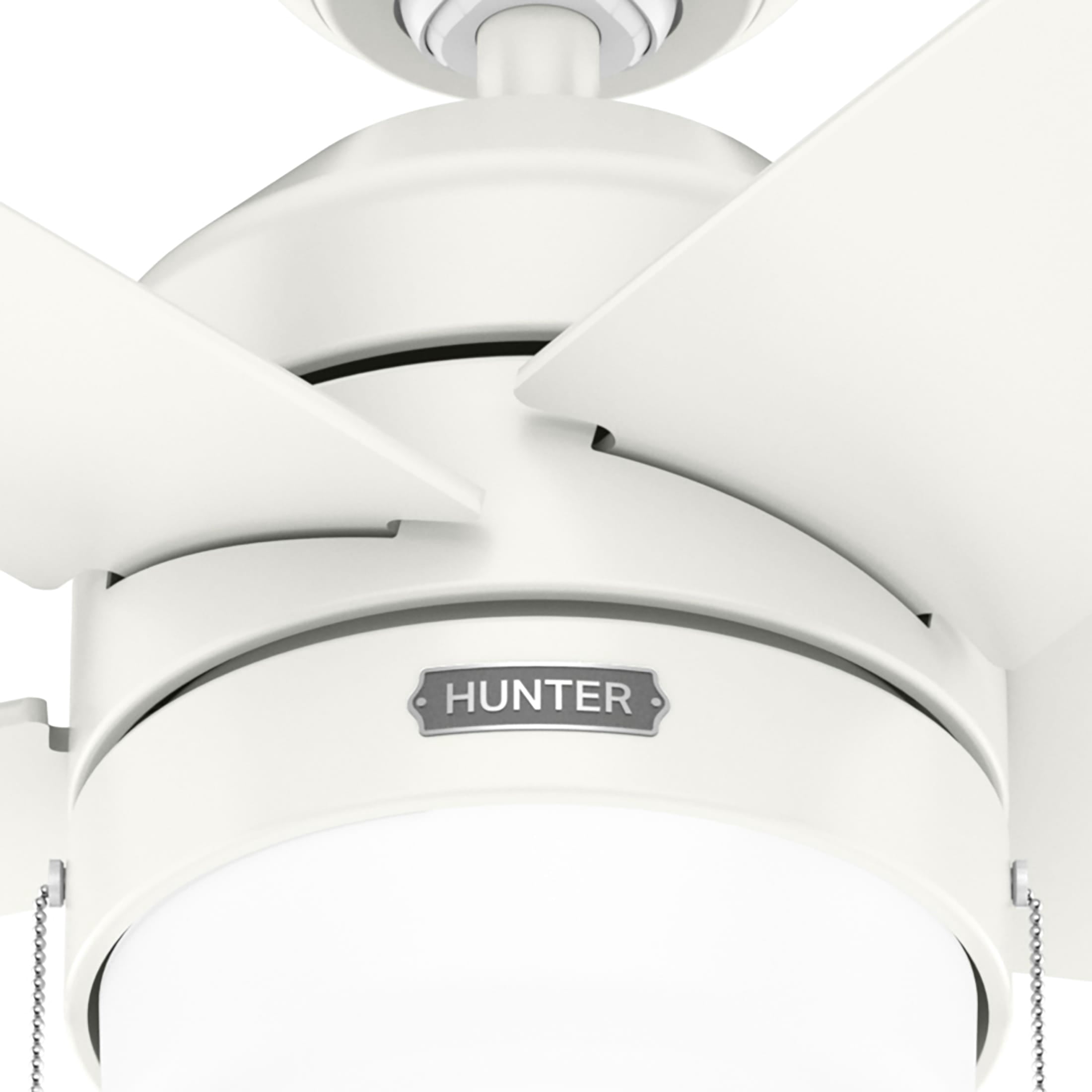 Hunter 44 inch Indoor Ceiling Fan with LED Light and Pull Chain - White Modern Ceiling Fan, Standard Mount, 5 Blades, For Bedroom, Living Room, or Kitchen - Bardot 52494, Fresh White