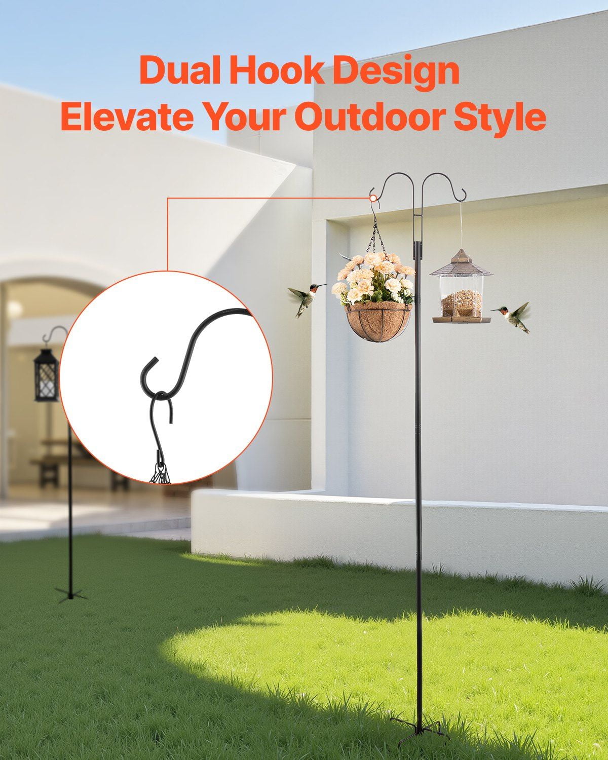 8-Pack 108" Heavy Duty Double Shepherd's Hooks – Sturdy Bird Feeder Poles for Outdoors, Hanging Plants, Lanterns & Garden Decor