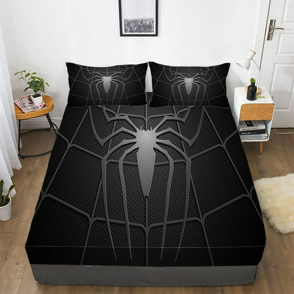 3D Spider Fitted Sheet Twin XL Size, Spider Bedding Set 2Pcs(1 Spider Fitted Sheet and 1 Spider Pillowcases) Spider Bed Sheet Set for Teens and Kids