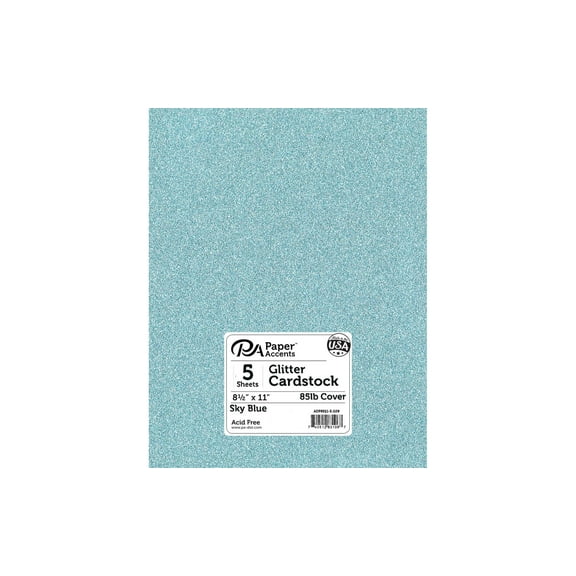 Paper Accents Glitter Cardstock 8.5"x 11" 85lb Sky Blue 5pc