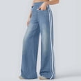 thumbnail image 3 of Wutalume Jeans for Women Washed Blue Side Striped, High Street Retro Straight Leg Denim, Versatile for Casual & Urban Looks,Blue L, 3 of 5