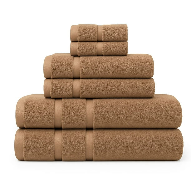 Juego de 6 Toallas de Microfibra Suaves y Absorbentes Moka Cuerpo, Manos y Facial | Kyuden Home KYUDEN HOME Broderie