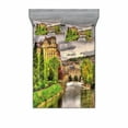 thumbnail image 2 of Landscape Bedding Set with Sheet & Covers, Nature Themed View of Bath Town over the River Avon in England Digital Print, Printed Bedroom Decor 2 Shams, 4 Sizes, Fern Green, by Ambesonne, 2 of 3
