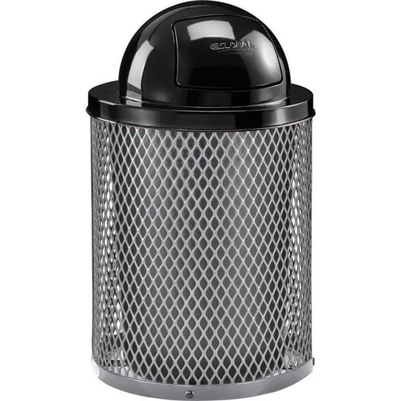 32 gal Outdoor Steel Diamond Trash Can with Dome Lid, Gray