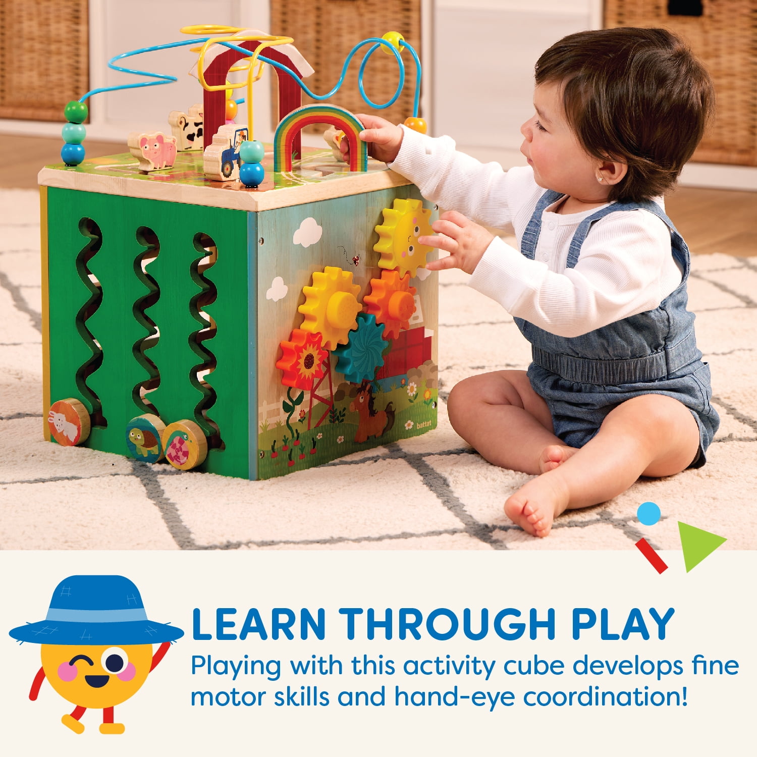 Free Shipping! Battat Barnyard Activity Cube with 5 Multicolor Sides and Bead Maze Wooden, Baby and (图5)