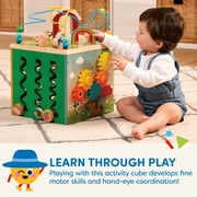 Battat Barnyard Activity Cube with 5 Multicolor Sides and Bead Maze Wooden, Baby and Toddler Toys