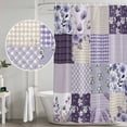 thumbnail image 5 of Spring Floral Shower Curtain, Waterproof Shower Curtains for Bathroom, Dark Purple Flowers Patchwork Grid Bohemia Washable Fabric Bathtub Curtain Set Bath Decor with 12 Hooks Long 72"x84", 5 of 8