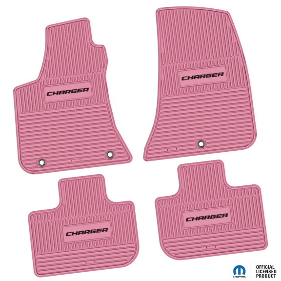 Flextread Floor Mats for 11-23 Dodge Charger RWD - Mopar Licensed Factory Fit - Pink w/ Black Charger Insert - 100% Made in USA