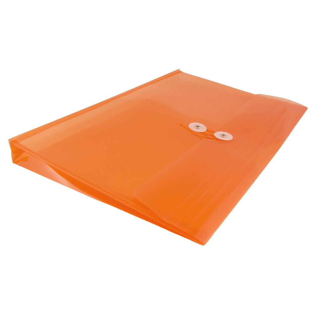 JAM Paper Plastic Envelopes with Button & String Tie Closure, Legal Booklet, 9 3/4 x 14 1/2, Orange, 3/Pack