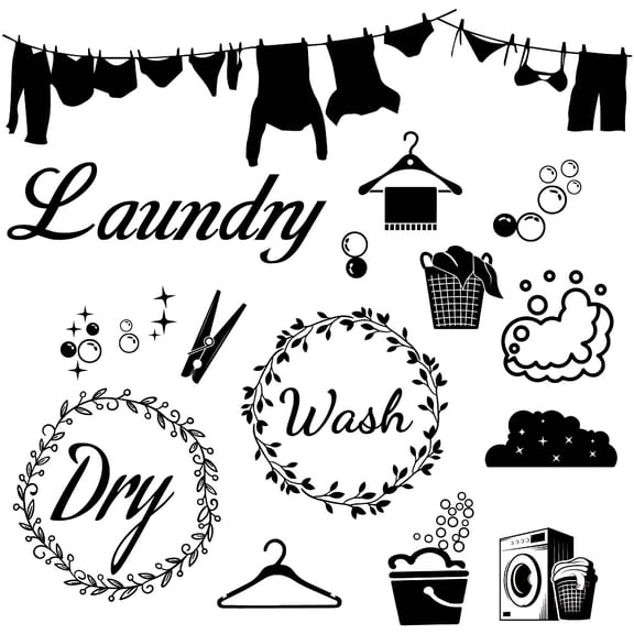 4 Sheets Laundry Wall Stickers Laundry Room Decor Signs Vinyl Sticker Decal Wash Dry Fold Repeat Wall Quote Decor Cloth