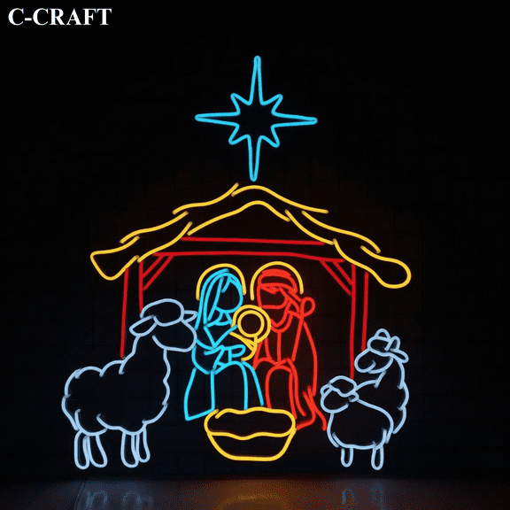 C-CRAFT Holy Night Christmas Neon Sign LED Light 25 inch for Wall Decor