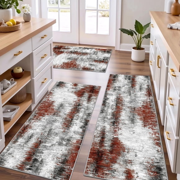Tritard Tapis de Cuisine Antidérapants Améliorés Ensemble de 3 Tapis de Cuisine Lavables pour Sol Tapis de Couloir de Cuisine Abstrait Ensemble de Tapis de Sol Doux