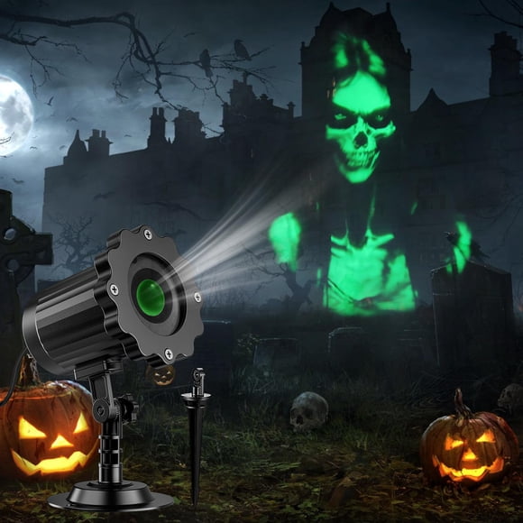 Proyector de Halloween Nagudenfo 3D Dynamic Green Skull Ghost