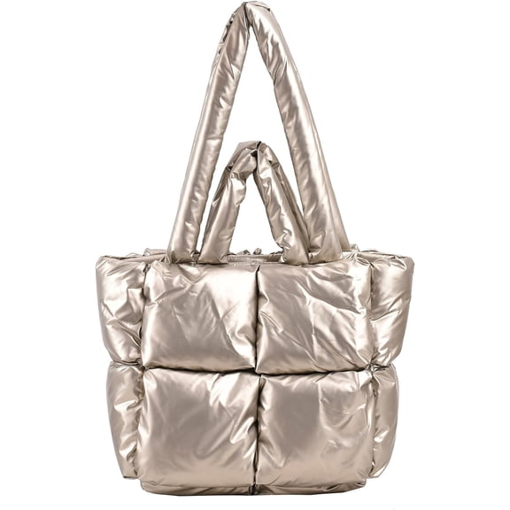 LinYooLi Puffer Tote Bag for Women, Soft Fluffy Handbags Purse Light Down Cotton Padded Quilted Tote Bag