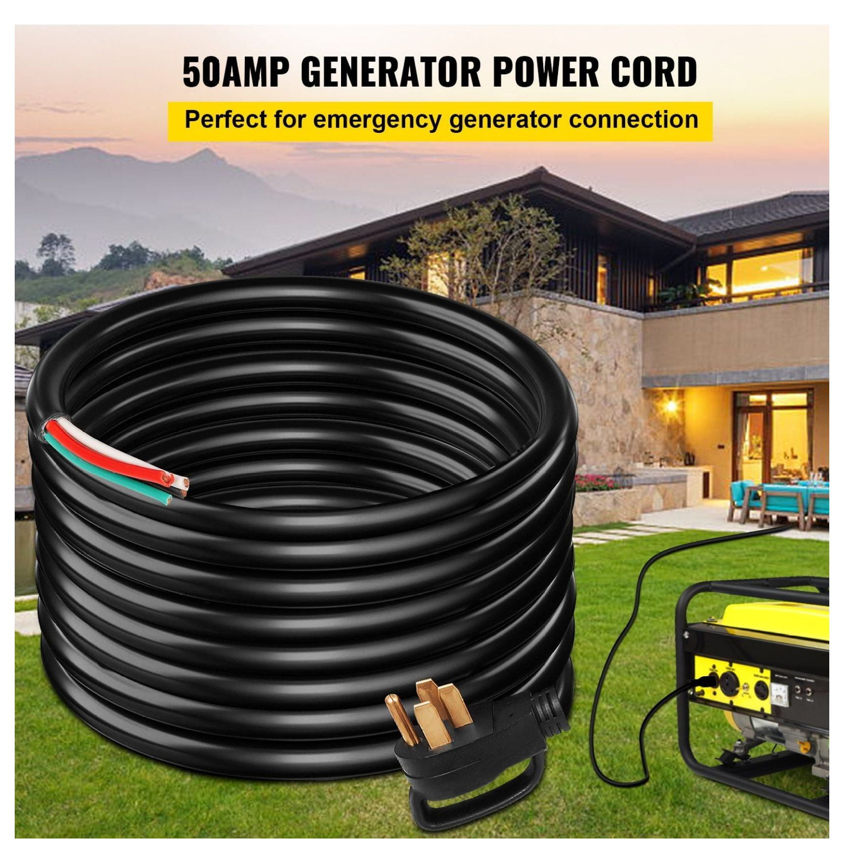 50 Amp Generator Extension Cord 15Ft 6 Gauge 4 Wire STW Generator Power Cord N14-50P to SS2-50R - 12500W RV Generator Cord for Camping & Emergency Power