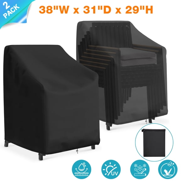 YEERSWAG 38"L x 31"W x 29"H Patio Chair Covers 2 Pack, Waterproof Outdoor Lawn Patio Furniture Cover for Lounge Deep Seat with 600D Heavy Duty Windproof Drawstring & Buckles, Black