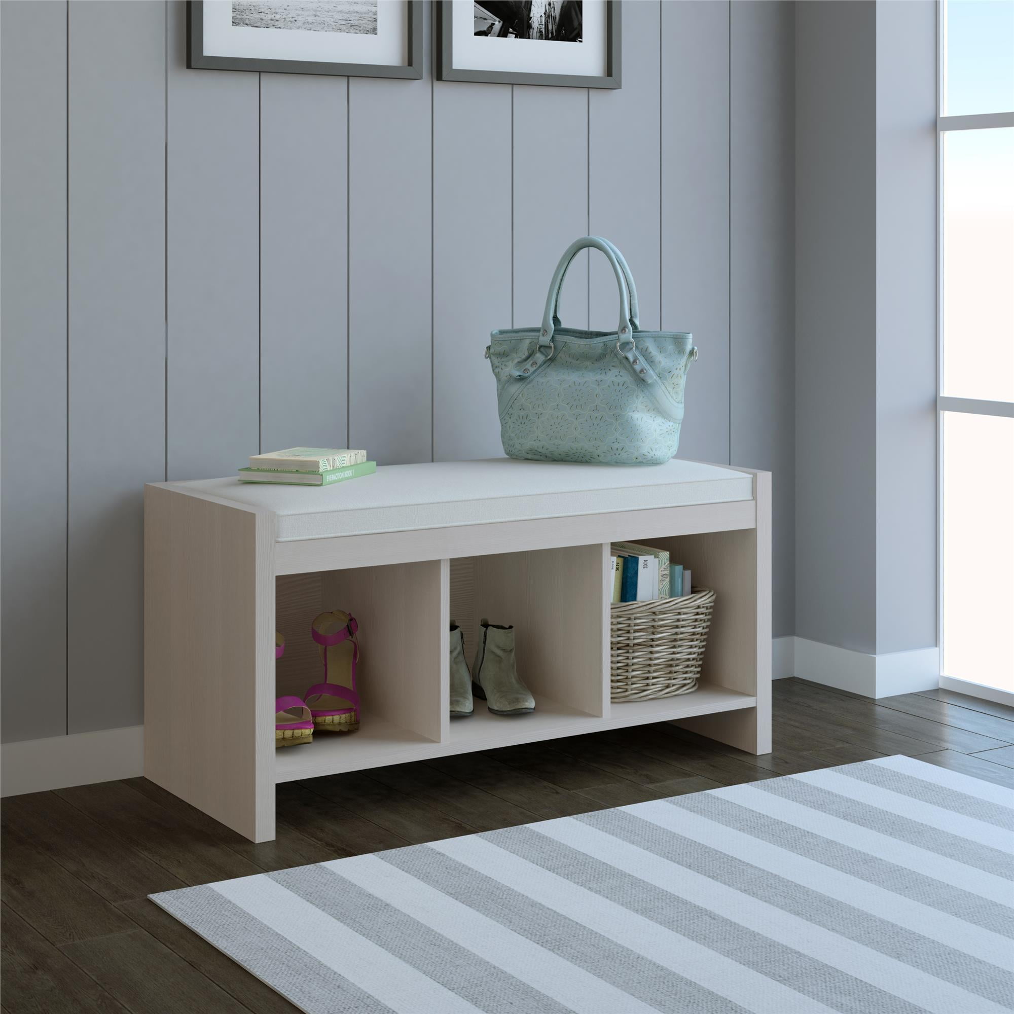 Ameriwood Home Collingwood Entryway Storage Bench with Cushion, Ivory