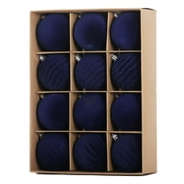 Blue Flocked Christmas Balls 12 Pieces 6cm Christmas Tree Ornaments, Velvet Texture Plastic Baubles for Holiday Decor
