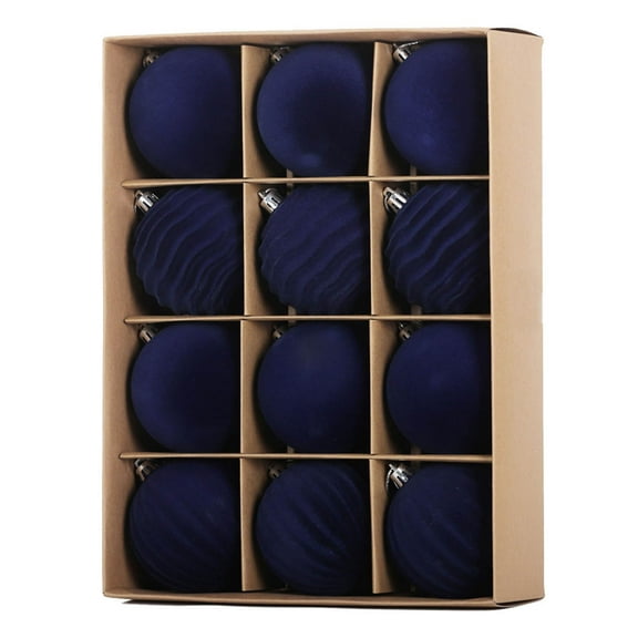 Blue Flocked Christmas Balls 12 Pieces 6cm Christmas Tree Ornaments, Velvet Texture Plastic Baubles for Holiday Decor