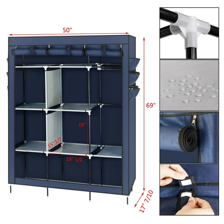 Zimtown 69 Organized Wardrobe Closet Clothes Shoe Hanging Storage Rack Blue Walmart