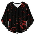 thumbnail image 4 of Blood Women's V-Neck Blouse With 3/4 Ruffled Bell Sleeves Casual Top Ladies Blouses, 4 of 7