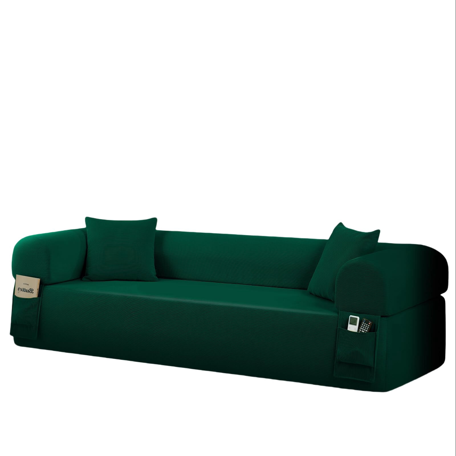 3-Seater Sofa, 83" No Assembly Deep Loveseat Couch in A Box, Spring & High-Elastic Sponge Filling Sofas with 2 Cushions & Side Storage Pockets for Living Room Apartment, Green