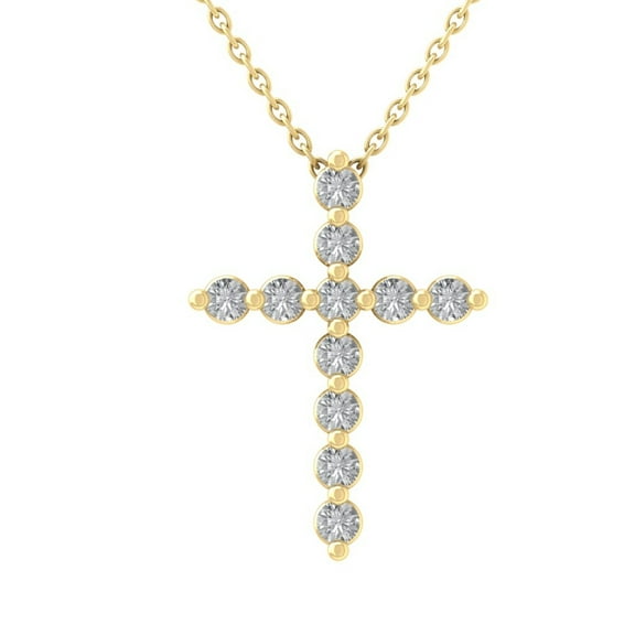 ARAIYA FINE JEWELRY 14K Yellow Gold Lab Grown Diamond Cross Pendant with Gold Plated Silver Cable Chain Necklace (1/5 cttw, D-F Color, VS Clarity) 18"