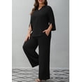 thumbnail image 3 of AURA Plus Size Pants Suits for Women Dressy 2 Piece Sets with 3/4 Sleeve Top Wide Leg Pants for Work & Daily Wear, 3 of 8