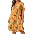 thumbnail image 6 of Blmnix Fit & Flare Dress Women Floral Dress Beach Hawaiian Dresses Petticoat V-Neck Cocktail-Length Short Sleeve Adaptable Casual Summer Dresses for Women XXXL, 6 of 8