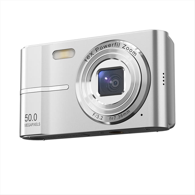 Cámara Digital Retro de 2,4 Pulgadas 4K HD Pequeña Cámara CMOS Portátil Mini Cámara Grabadora de Vídeo con Zoom de 50MP 16 X Plateada