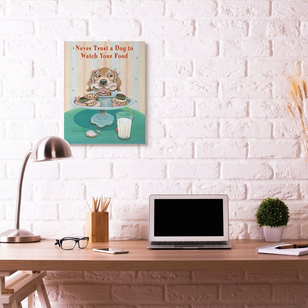 Never Trust Funny Cartoon Pet Dog Design Oversized Stretched Canvas Wall Art by Gary Patterson