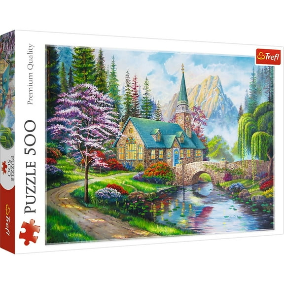 500 Piece Jigsaw Puzzles, Woodland Seclusion, Idyllic Landscape, Mountains and River, Cottage Puzzle, Adult Puzzles, Trefl 37327