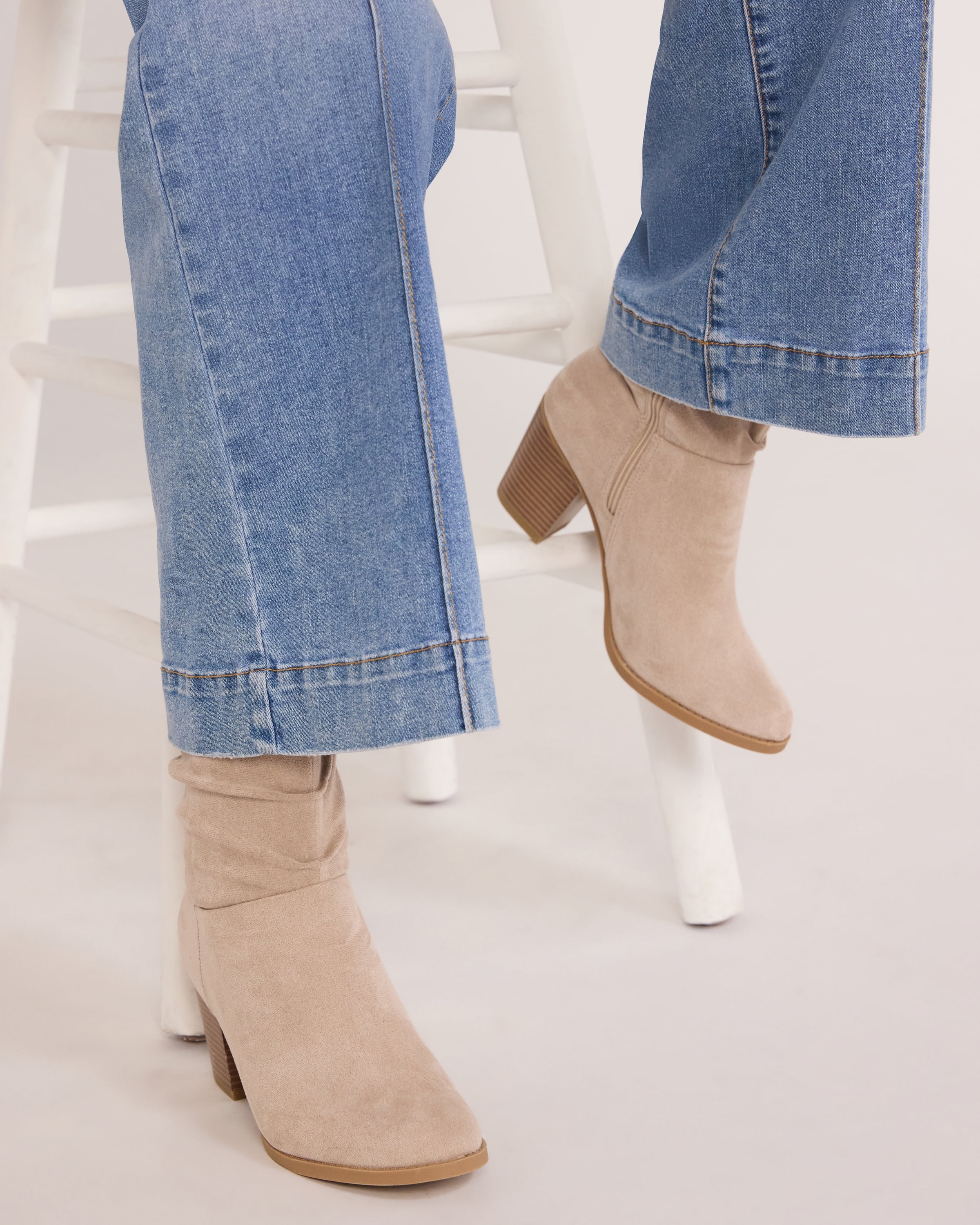 Time and Tru Women's Western Slouch Heeled Booties