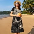 thumbnail image 4 of Naloa Vintage Pattern Flower Skull Print Womens Summer A-Line Dress with Pockets,Short Sleeve Dresses,Flowy Beach Swing Dress for Vacation Travel, 4 of 6