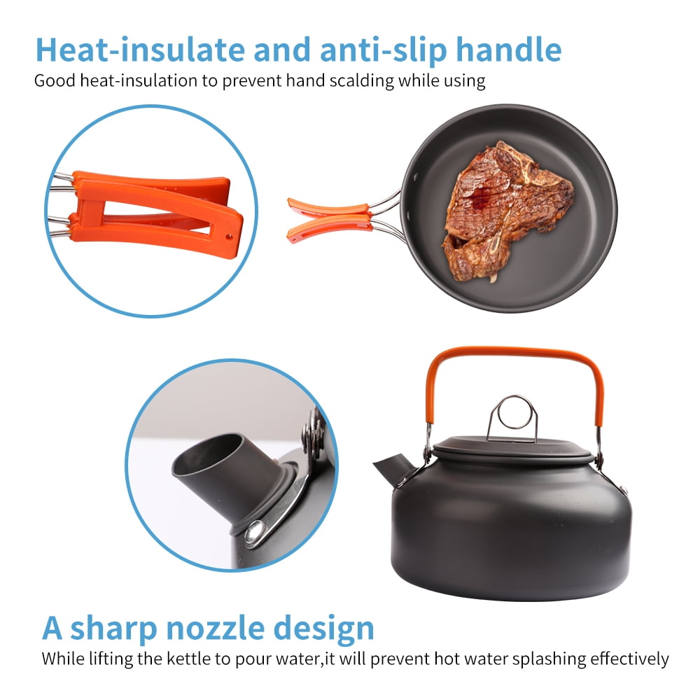 Gutsdoor Camping Cookware Set Camping Gear Camp Mess Kit Campfire Utensils Non-Stick Cooking Equipment Lightweight Stackable Pot Pan Bowls with Storage Bag for Outdoor Hiking