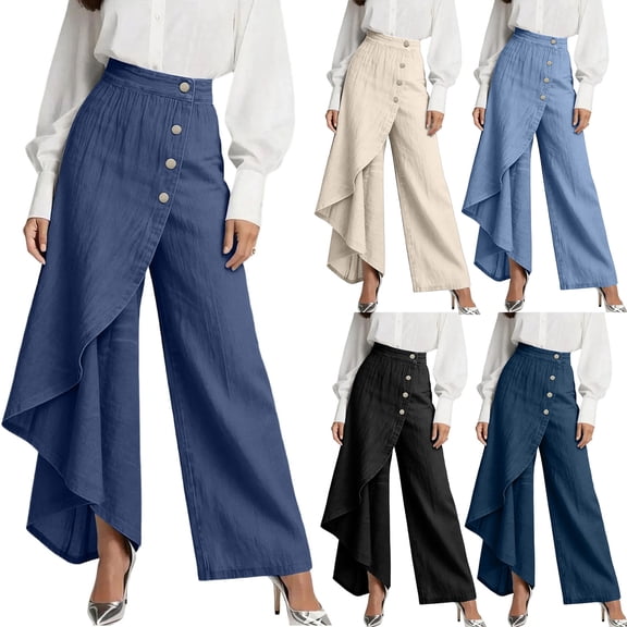 Women's Asymmetrical Wrap Wide Leg Jeans High Waisted Button Front Denim Pants for Casual & Streetwear Y2K Outfits Black S