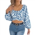 thumbnail image 2 of Top Corto Floral para Mujer, con Escote Cuadrado y Lazo en la Espalda, Sin Espalda. Azul M, 2 of 9