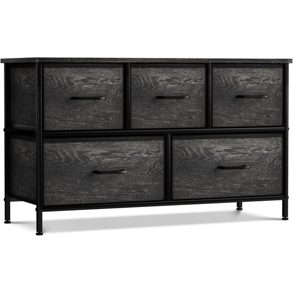 Sorbus 5-Drawer Faux Wood Dresser ā Wide Storage Chest Organizer for Clothes, Bedroom, Living Room, Closet & Dorm ā Steel Frame, Wood Top, Fabric Bins, Black