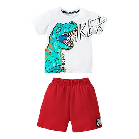 

Boy Clothes Outfit Set Toddler Boys Short Sleeve Cartoon Dinosaur Prints T Shirt Tops Shorts Child Kids Outfits