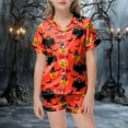 thumbnail image 2 of mgoYE Girls Pajama Set Halloween Girls Satin Pajama Set Halloween Pumpkin Ghost Print Shirts and Shorts Short Sleeve Button Soft 2 Piece Outfits|Red 12-13 Years, 2 of 5