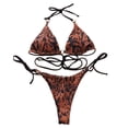thumbnail image 2 of Joernso 2Pcs/Set Women Summer Bikini Set Halter Sling Padded Wireless Bra High Waist Lace-up Briefs Set Zebra Print Quick Drying Swimwear, 2 of 7