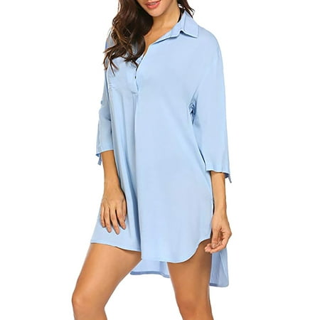

Sleep Shirts for Women Button Down Shirts Long Sleeve Sleepwear Swimsuit Cover Ups Soft Pajama Tops