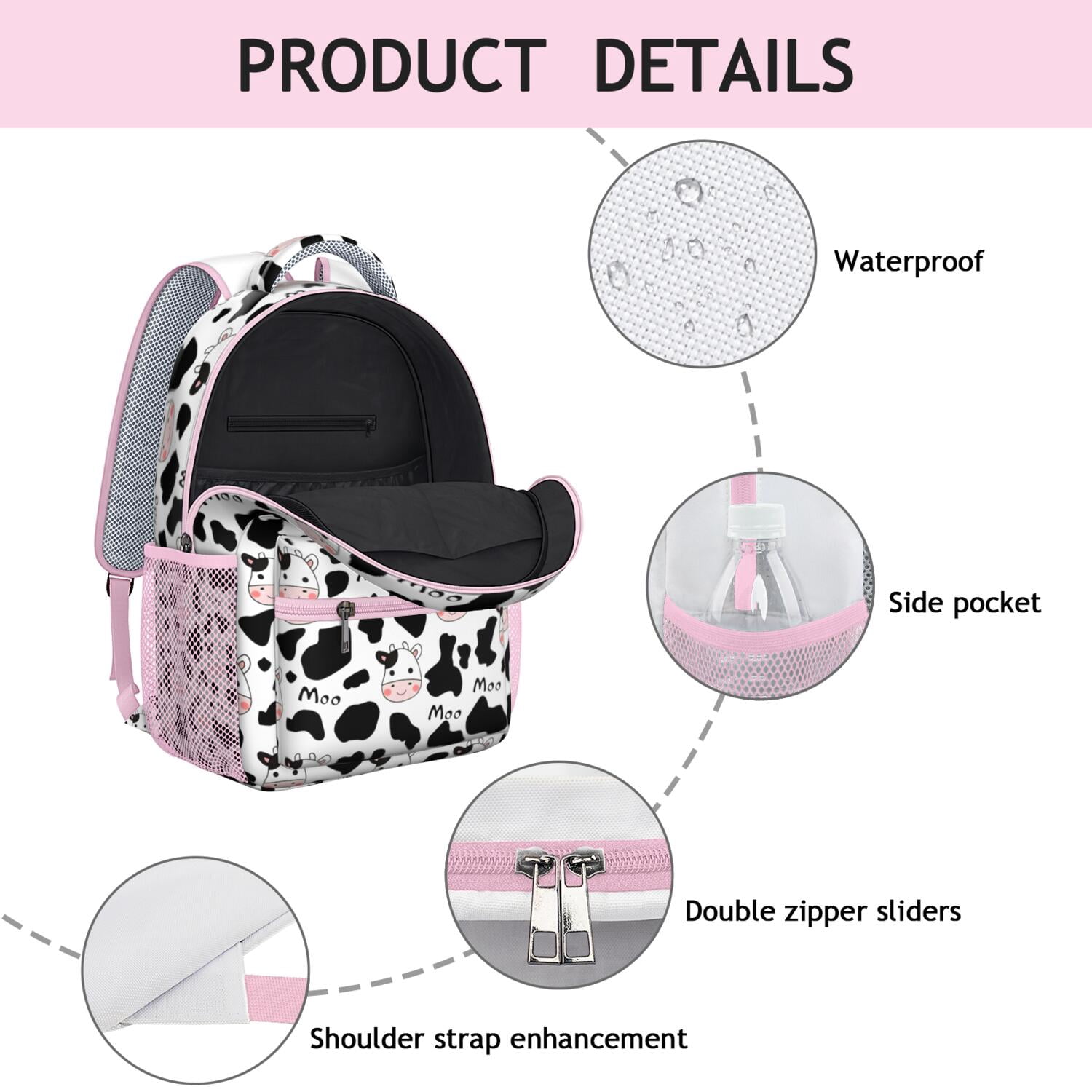 Highland Cow Print Waterproof Bookbag - Breathable & Stylish School Backpack with Spinal Support Design for Cow Lovers & Farmhouse Style