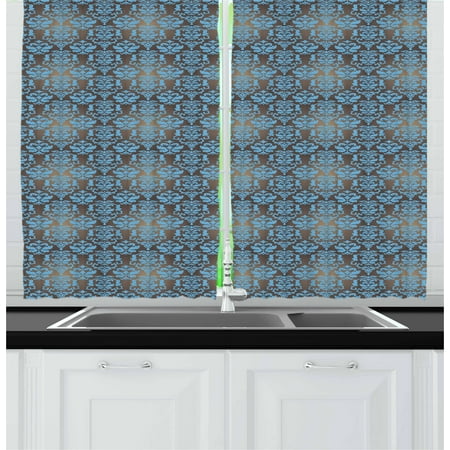 Brown And Blue Curtains 2 Panels Set Ancient Damask Motifs With Grandiloquent Baroque Curls Bulky Leaves Window D For Living Room Bedroom 55w Brown And Blue Curtains 2 Panels Set Ancient Damask Motifs With Grandiloquent Baroque Curls Bulky Leaves Window D For Living Room Bedroom 55w