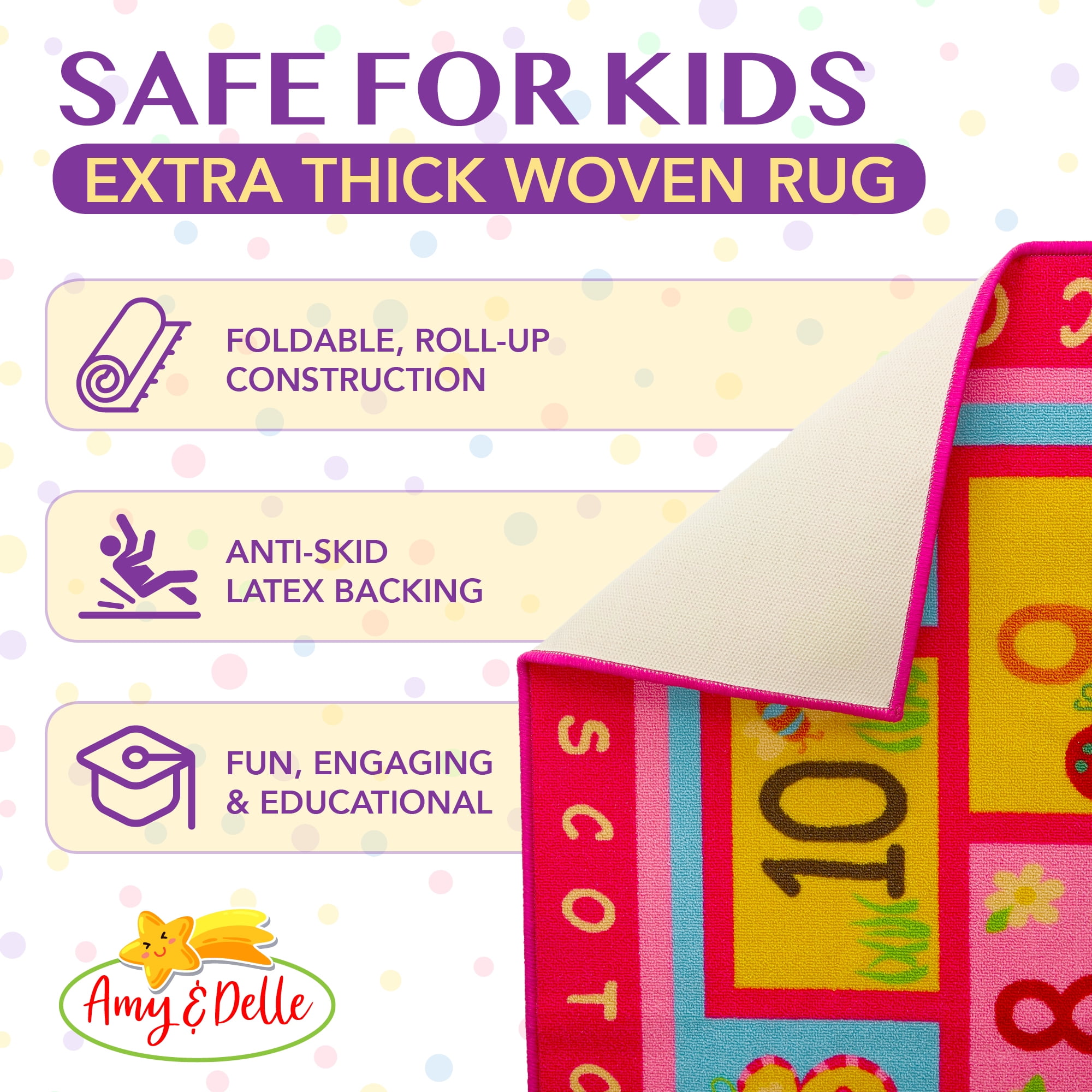 Hopscotch Rug Play Carpet â?? Educational & Fun Kidâ??s Mat for Bedroom, Nursery and Classroom â?? 10 Numbered Squares - Colorful Flower Design
