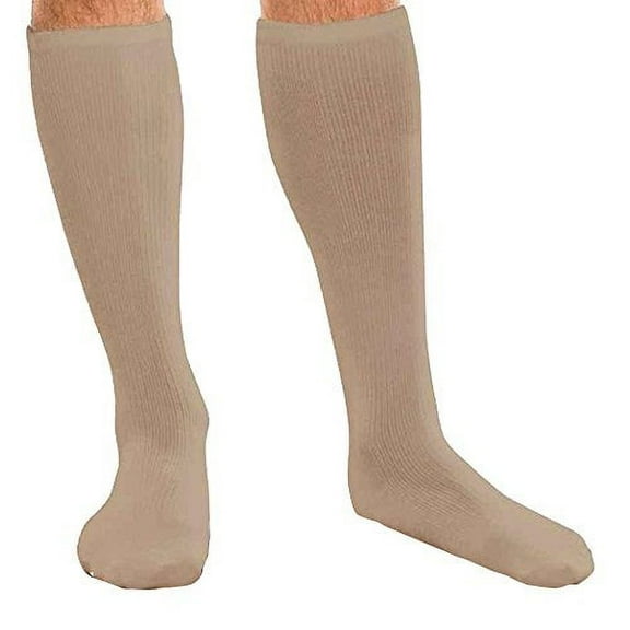 Core-Spun 10-15mmHg Graduated Knee High Compression Socks – Light Compression for All Day Comfort (Khaki, Large Regular)